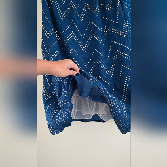 Blue Sequin Thread Embroidered Faux Georgette Lehenga Choli - Picture 8 of 15